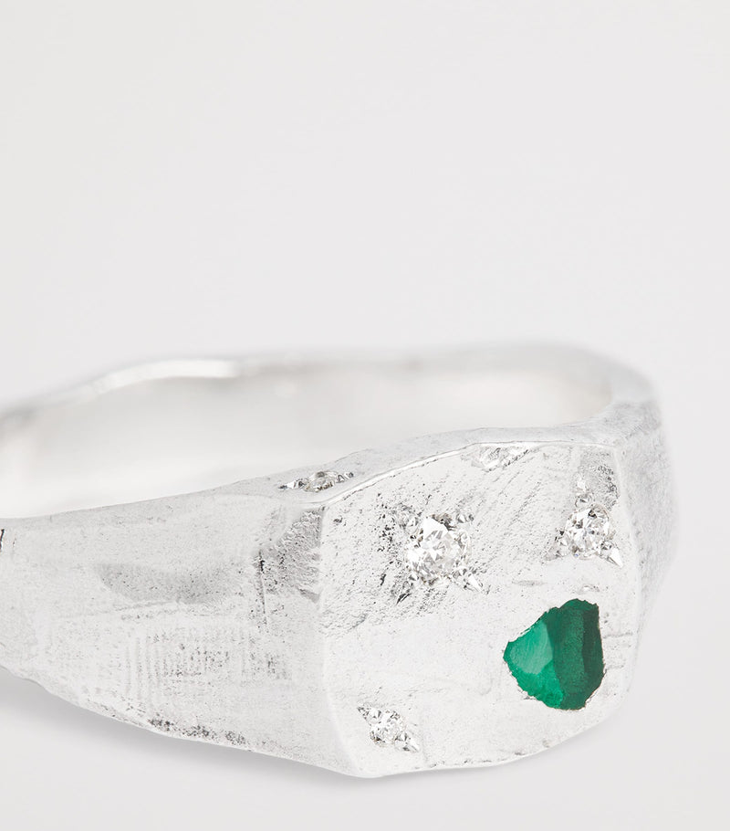 The Ouze sterling silver and emerald scatter signet ring (British brand)