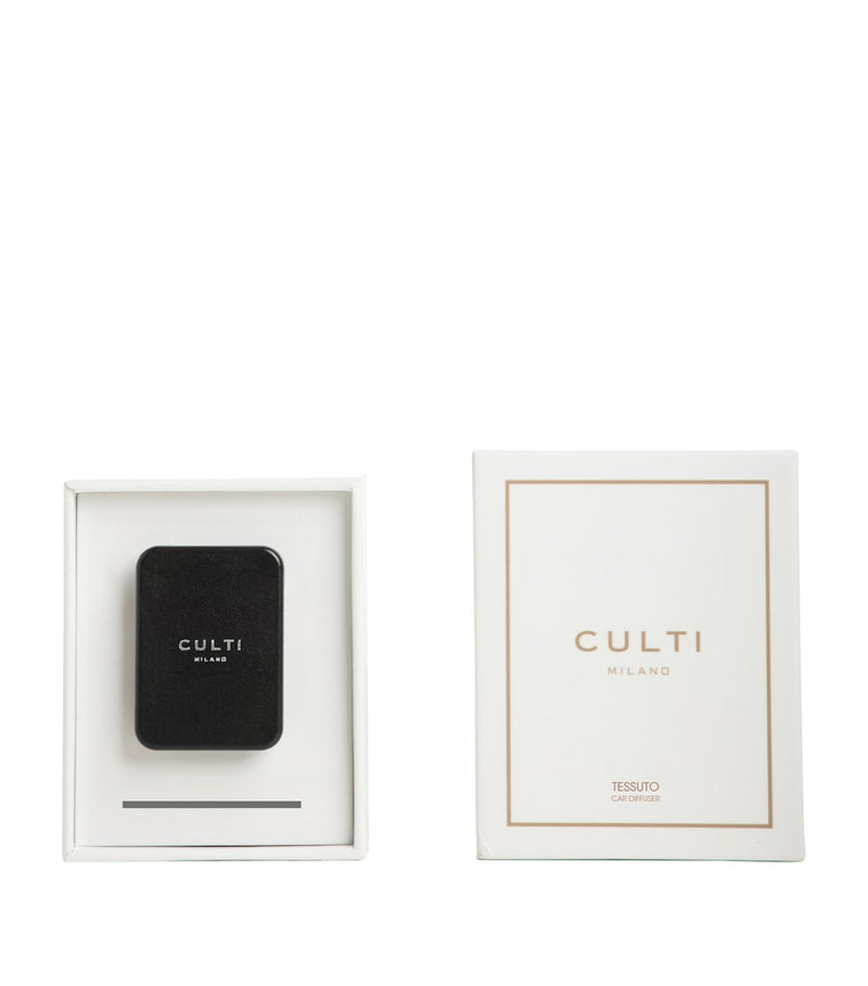 Culti Milano Tessuto car diffuser with cassis leaf, cotton flowers, and musk - British product