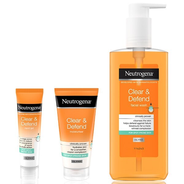 Neutrogena Clear & Defend skincare bundle, imported from the UK