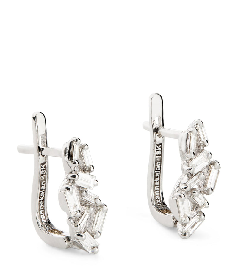 Suzanne Kalan white gold diamond cluster huggie earrings, UK version