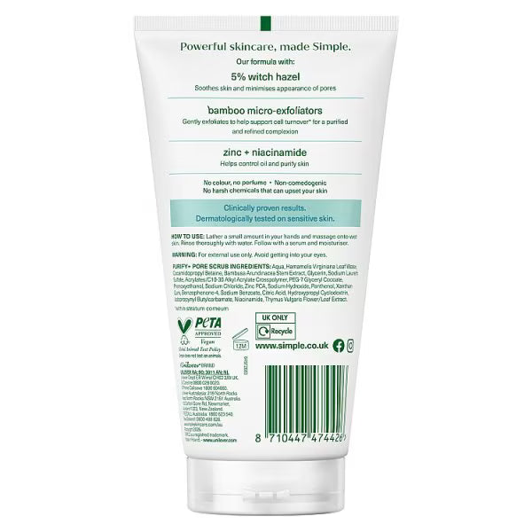 Simple Pore Scrub 150ml face cleaner (British brand)
