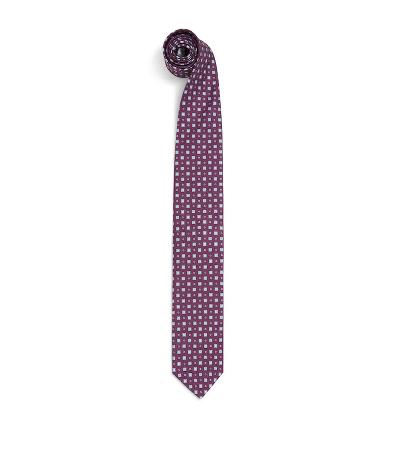 Eton silk jacquard tie with floral medallion design (British brand)