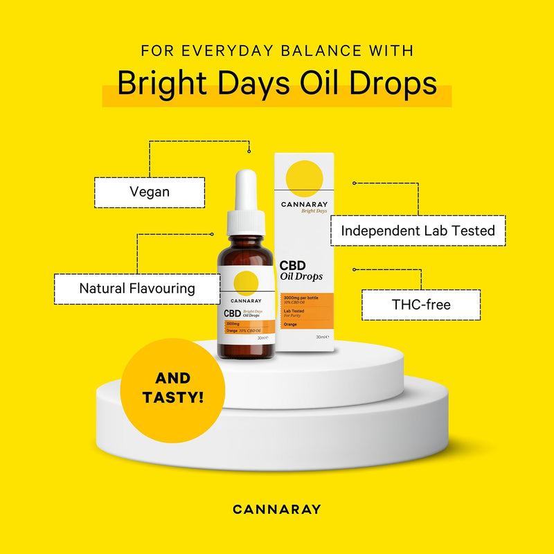 Cannaray Bright Days CBD oil drops orange flavour 30ml, imported from the UK