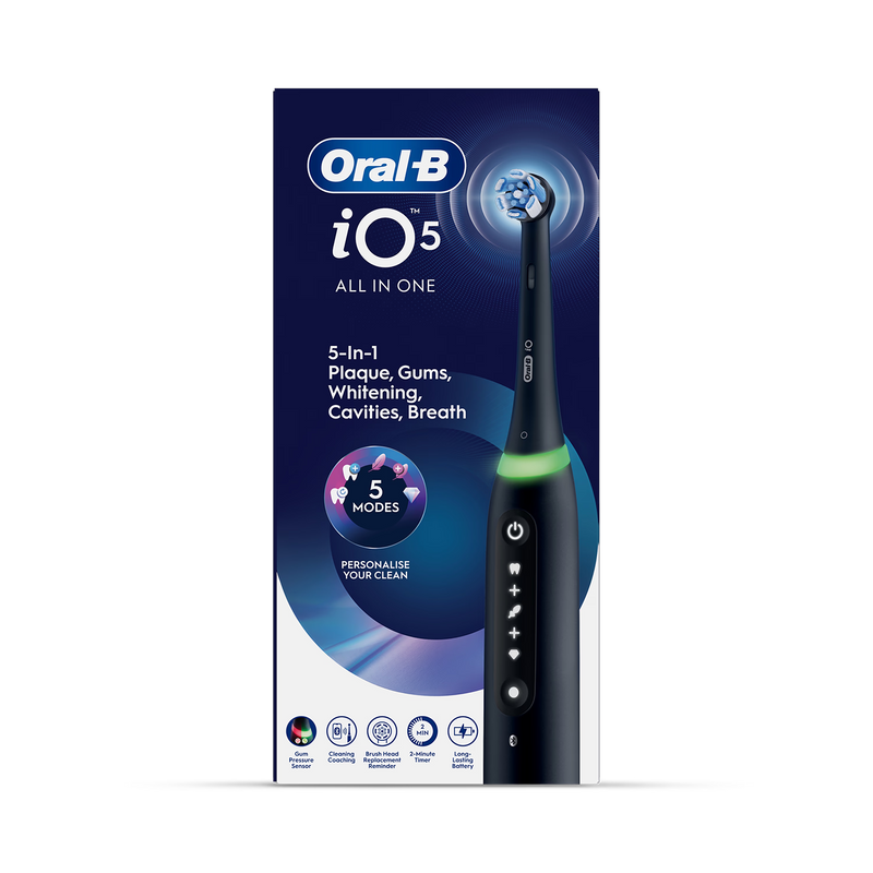 Oral-B iO 5 black electric toothbrush, imported from the UK