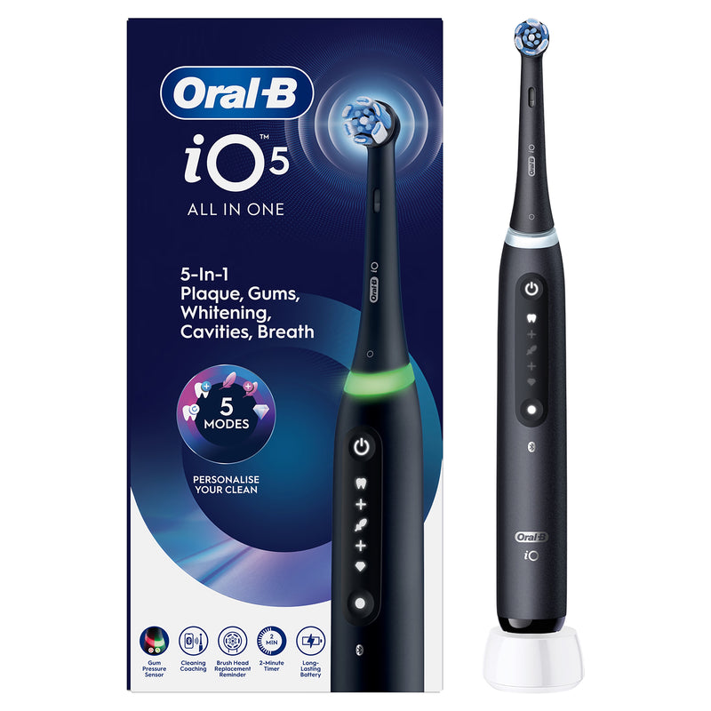 Oral-B iO 5 black electric toothbrush, imported from the UK