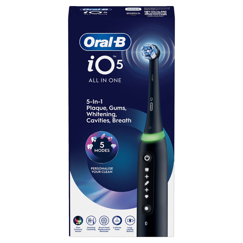 Oral-B iO 5 black electric toothbrush, imported from the UK