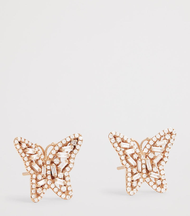 Suzanne Kalan rose gold diamond butterfly stud earrings - British product