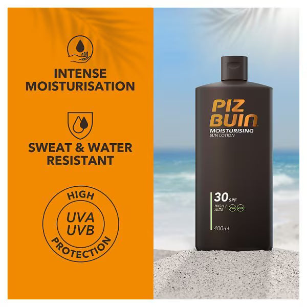 Piz Buin moisturising sun lotion SPF 30 400ml, imported from the UK