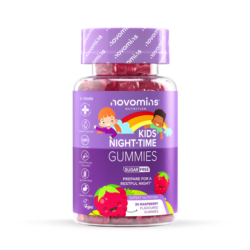 Novomins Night-Time Raspberry Gummies 30 Pack, imported from the UK