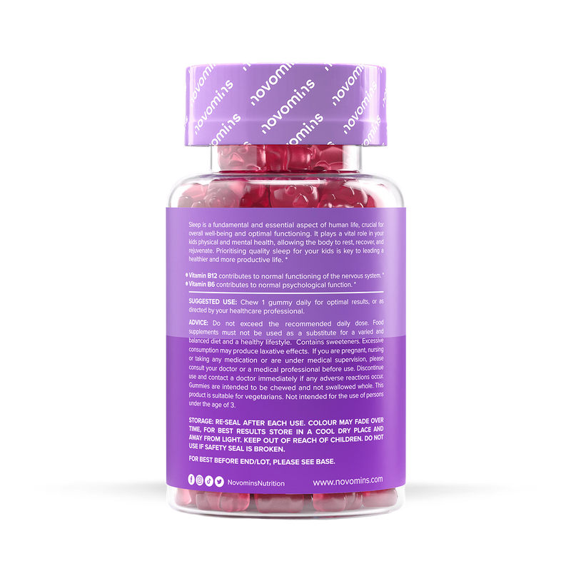 Novomins Night-Time Raspberry Gummies 30 Pack, imported from the UK