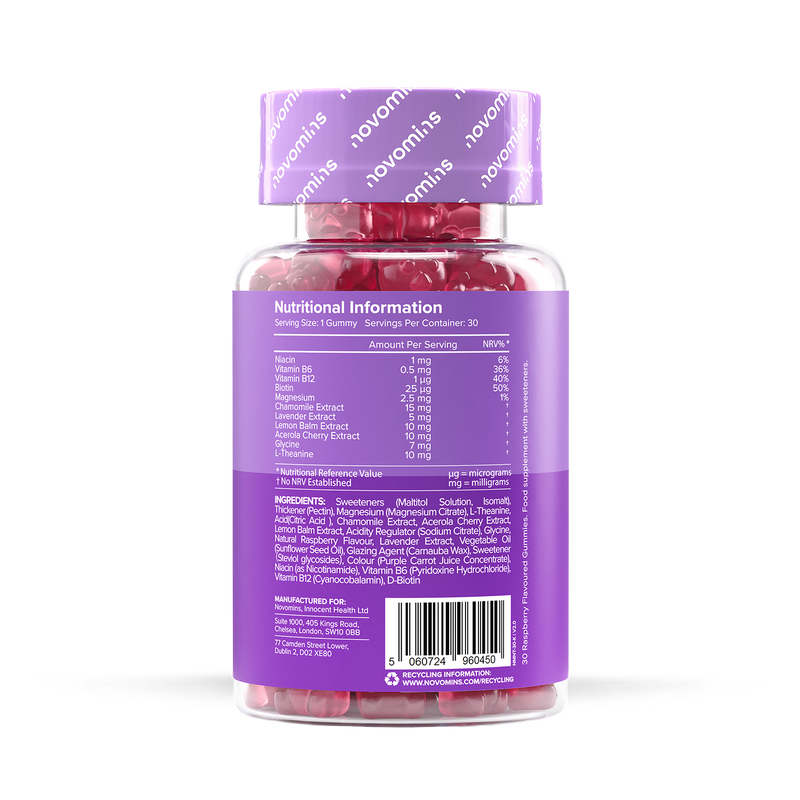 Novomins Night-Time Raspberry Gummies 30 Pack, imported from the UK