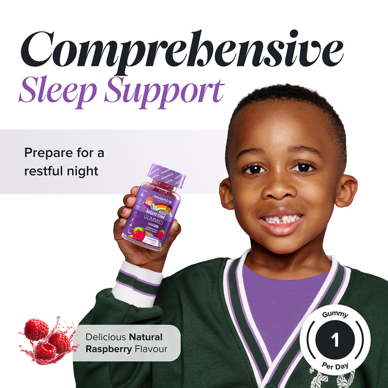 Novomins Night-Time Raspberry Gummies 30 Pack, imported from the UK