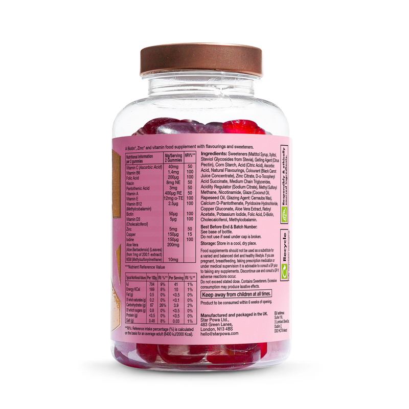 Starpowa Hair Skin Nail gummies berry flavored 60 count - British product