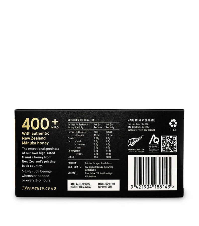 The True Honey Co Manuka honey lozenges 400+ MGO 8 x 2.8g (British brand)