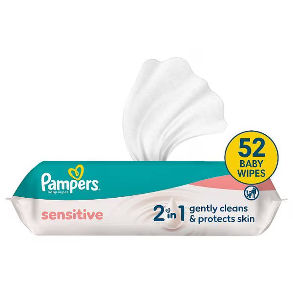 Pampers Sensitive Plastic Free Baby Wipes 52 wipes, imported from the UK