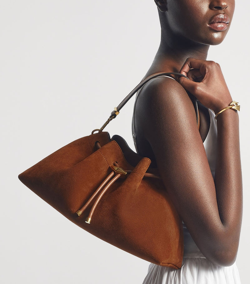 Jimmy Choo medium cinch suede shoulder bag, imported from the UK