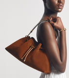 Jimmy Choo medium cinch suede shoulder bag, imported from the UK