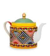 Harrods Porcelain Carretto Teapot with Gold-Tone Finishes 18.5cm- Buy online at McGrocer