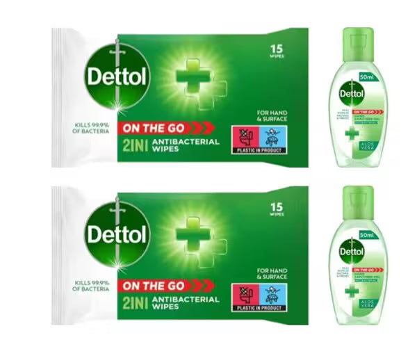 Dettol antibacterial wipes with aloe vera gel 15s + 50ml - British product