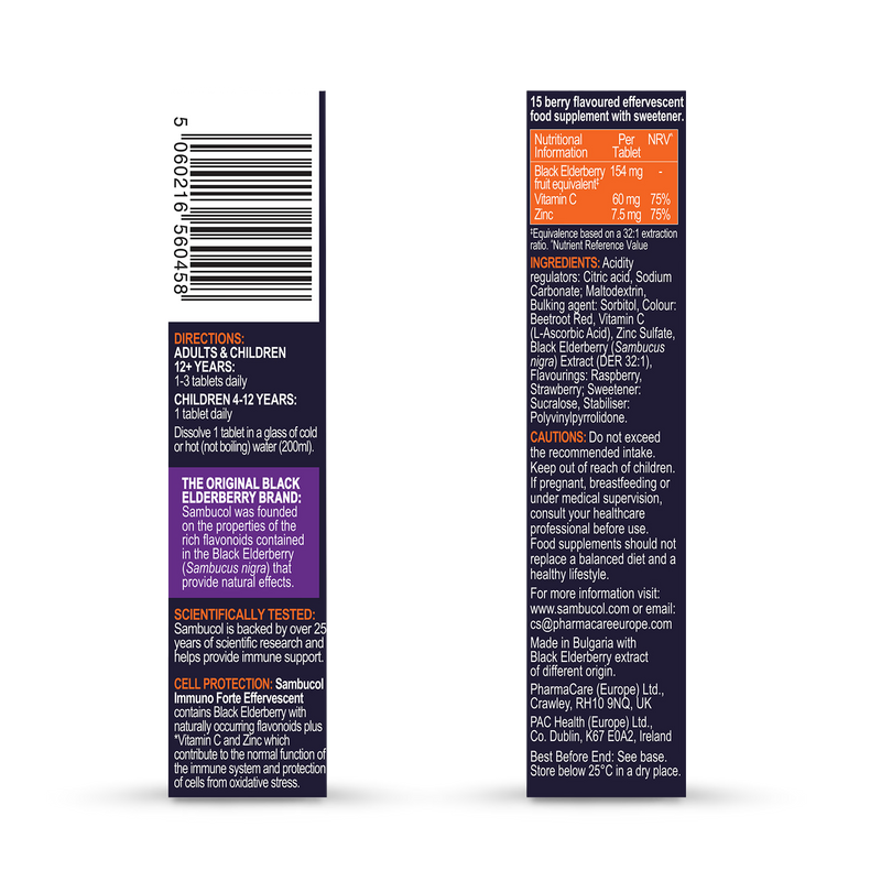 Sambucol Immune Support Tablets Berry Flavour 15 Tablets (British brand)