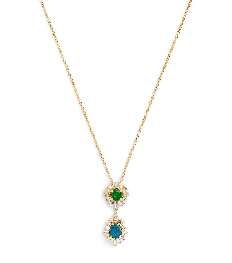 Suzanne Kalan yellow gold diamond emerald opal necklace - British product