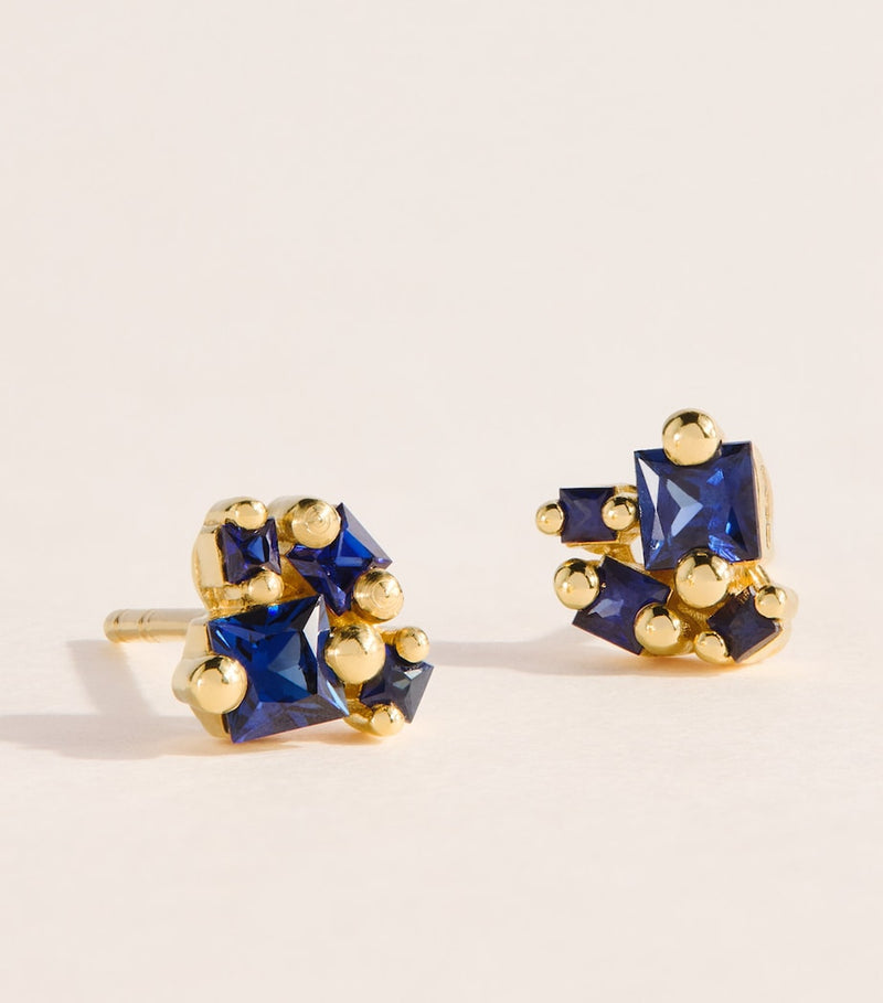 Suzanne Kalan Princess double cluster stud earrings with sapphires - British product