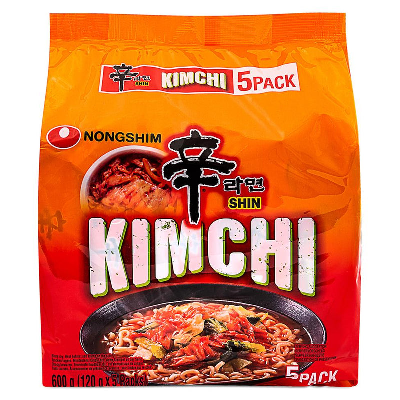 Nongshim Shin Kimchi ramyun noodles 5 pack, imported from the UK