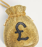 Judith Leiber crystal clutch with British pound motif - British product