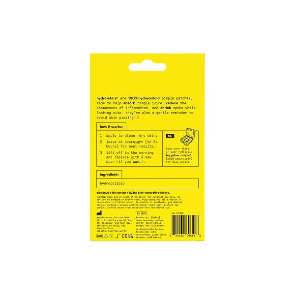 Starface Hydro-Star pimple patches yellow 16 pieces imported from the UK