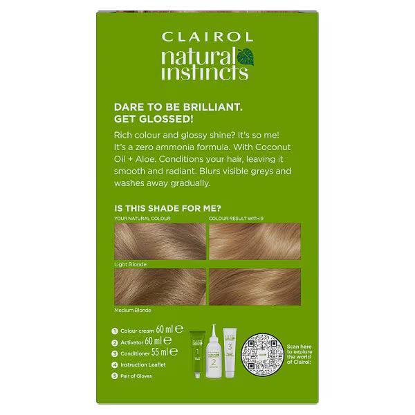 Coloration semi-permanente Clairol Natural Instincts 9 Blonde Claire, importée du Royaume-Uni