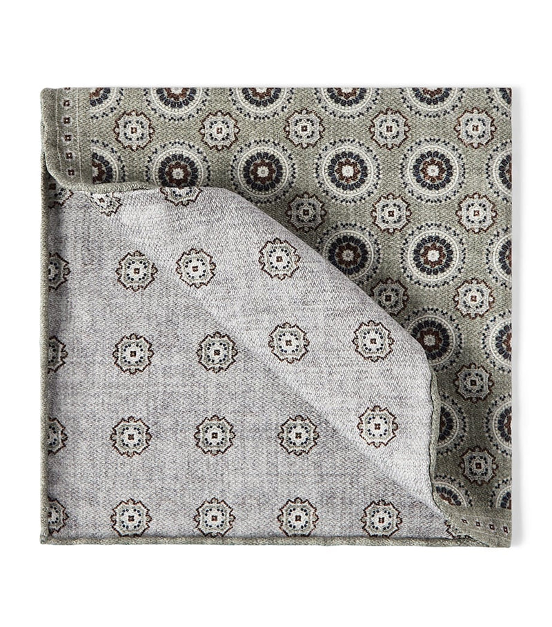 Brunello Cucinelli silk medallion pocket square 35cm, imported from the UK