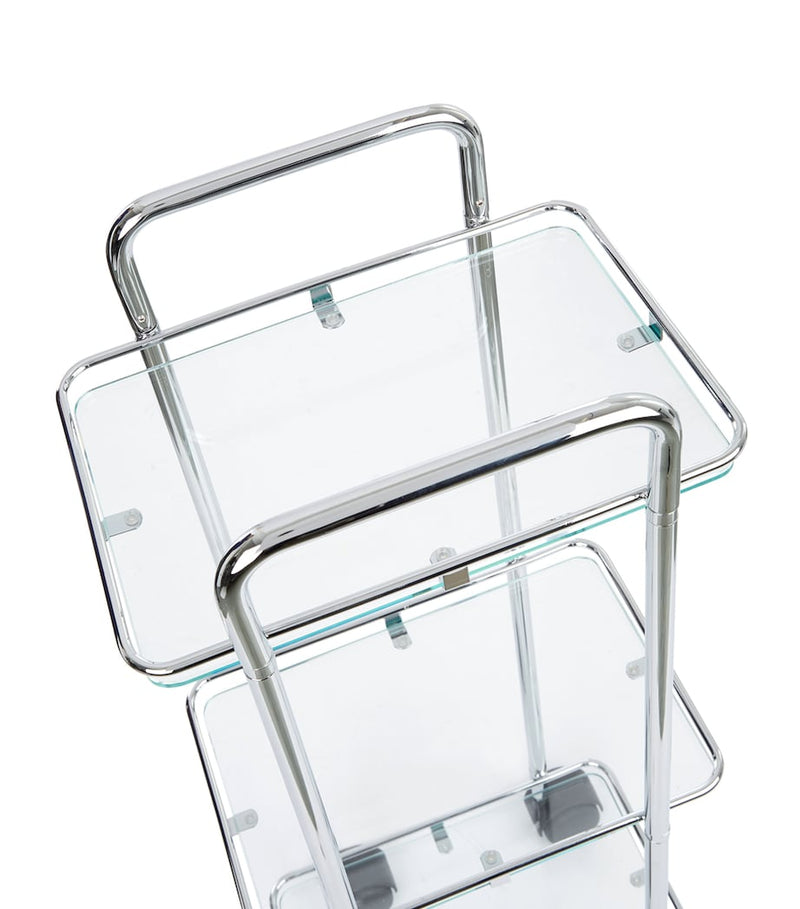 ZODIAC square chrome trolley with glass shelves (British brand)
