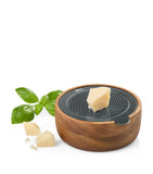 AdHoc fine round grater with acacia wood serving bowl - British product