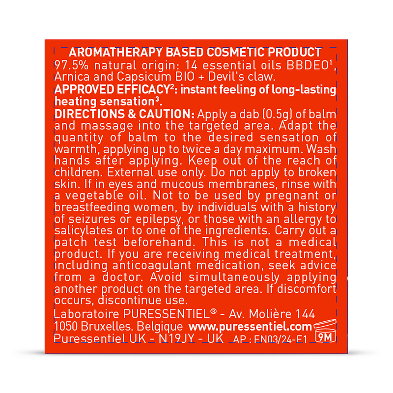 Puressentiel warming balm for muscle relief 20ml - British product