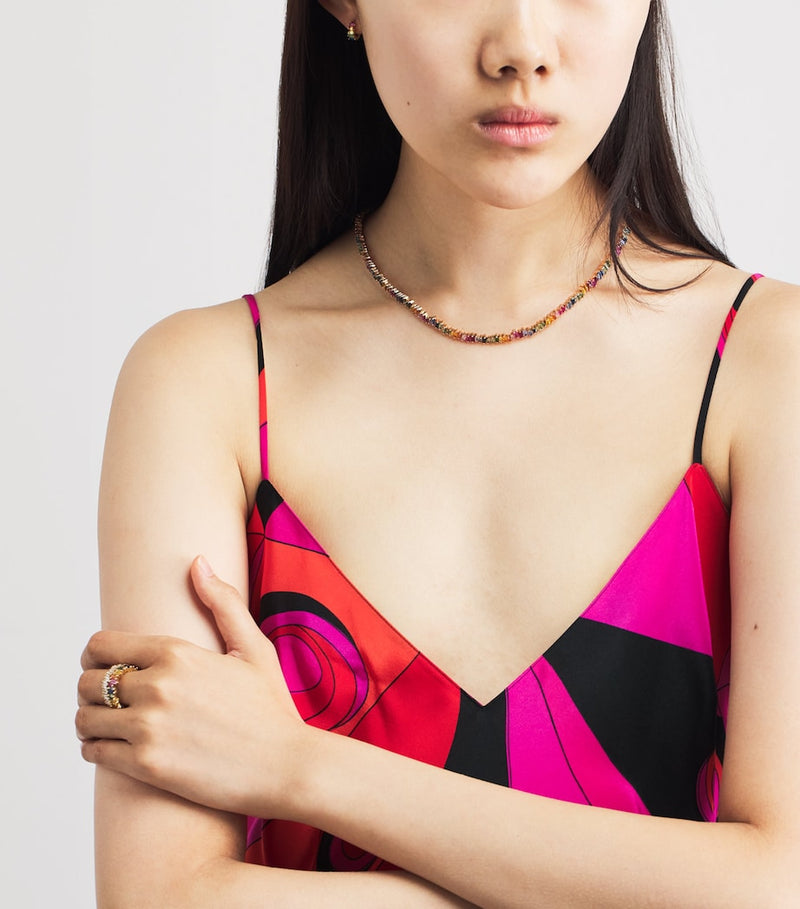 Suzanne Kalan rose gold rainbow sapphire tennis necklace 43cm - British product