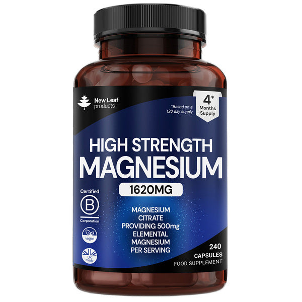 New Leaf Magnesium Citrate supplement High Strength 1620mg 240 capsules, UK version