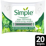 Simple Age Resisting Biodegradable Facial Wipes 20 Pack (British brand)
