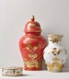GINORI porcelain round trinket box with gold floral decoration, approx. 5.5cm x 13cm x 13cm, UK version