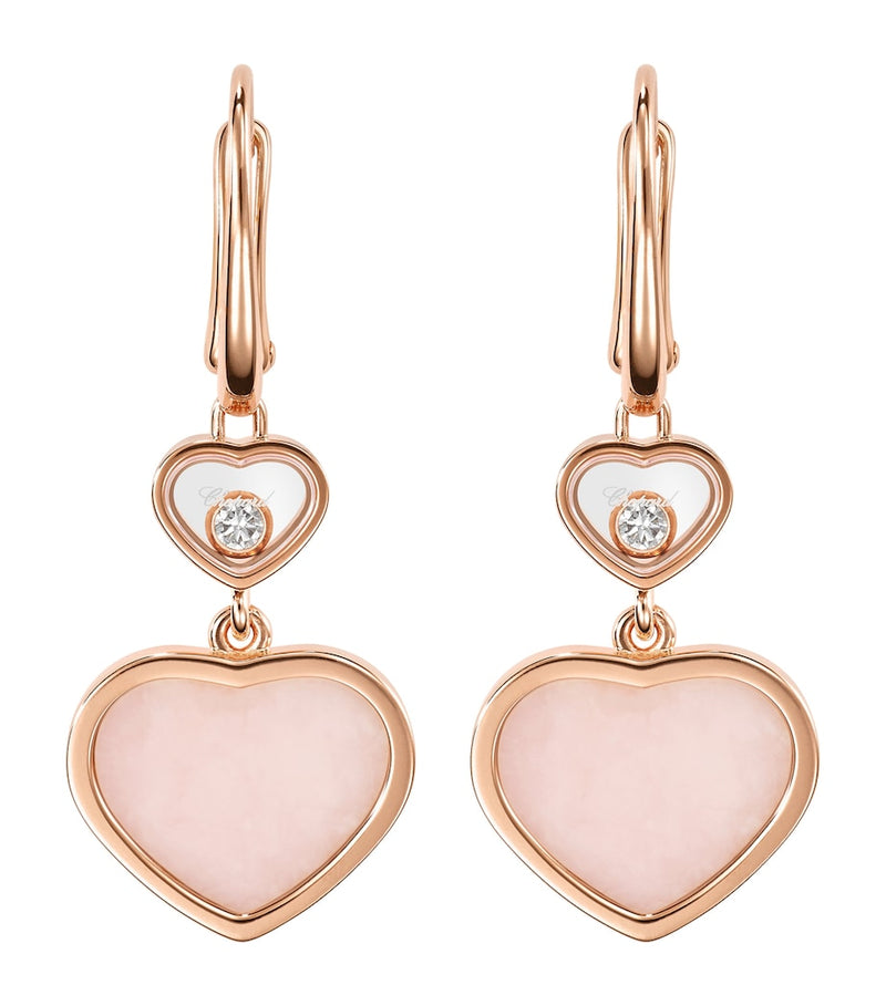 Chopard Happy Hearts earrings in rose gold opal and diamond, imported from the UK