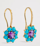 Jennifer Meyer gold flower drop earrings turquoise amethyst 23.5mm - British product
