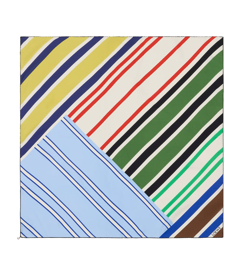 LOEWE silk twill scarf with colourful stripes 90cm, UK version