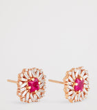 Suzanne Kalan flower stud earrings rose gold diamonds ruby, imported from the UK
