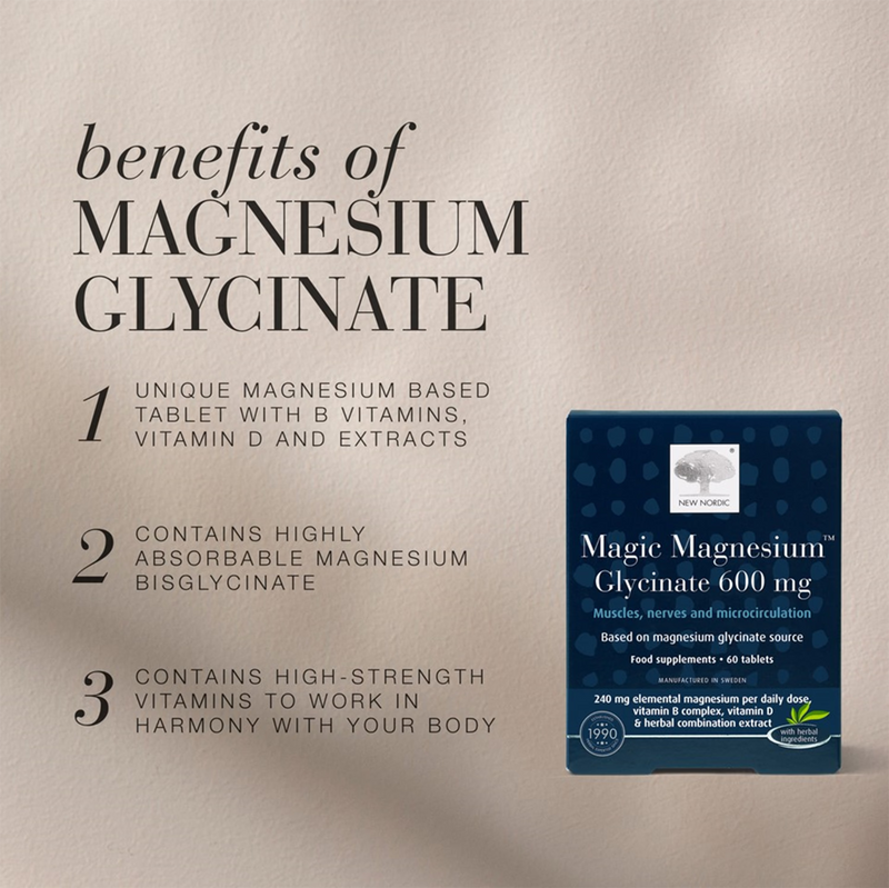 New Nordic Magic Magnesium Glycinate 600mg 60 tablets, imported from the UK