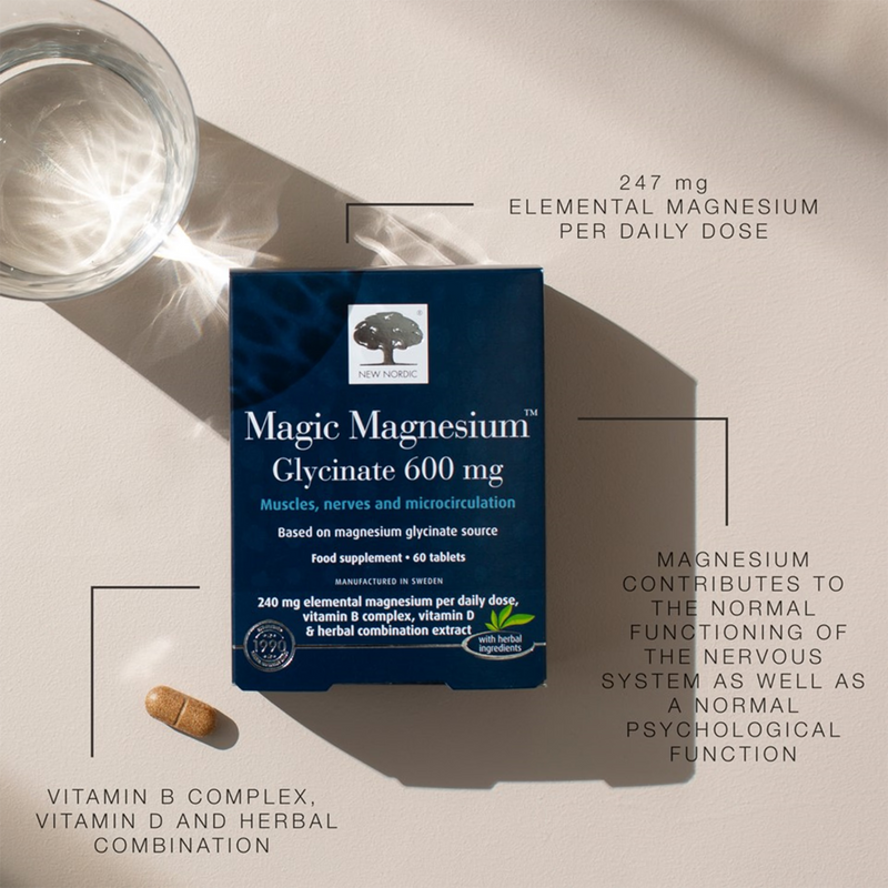 New Nordic Magic Magnesium Glycinate 600mg 60 tablets, imported from the UK