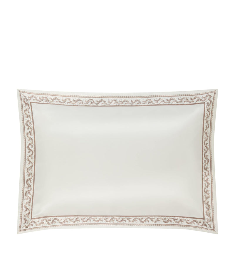 Gingerlily silk pillowcase with fern motif and Oxford border 50cm x 70cm, UK version