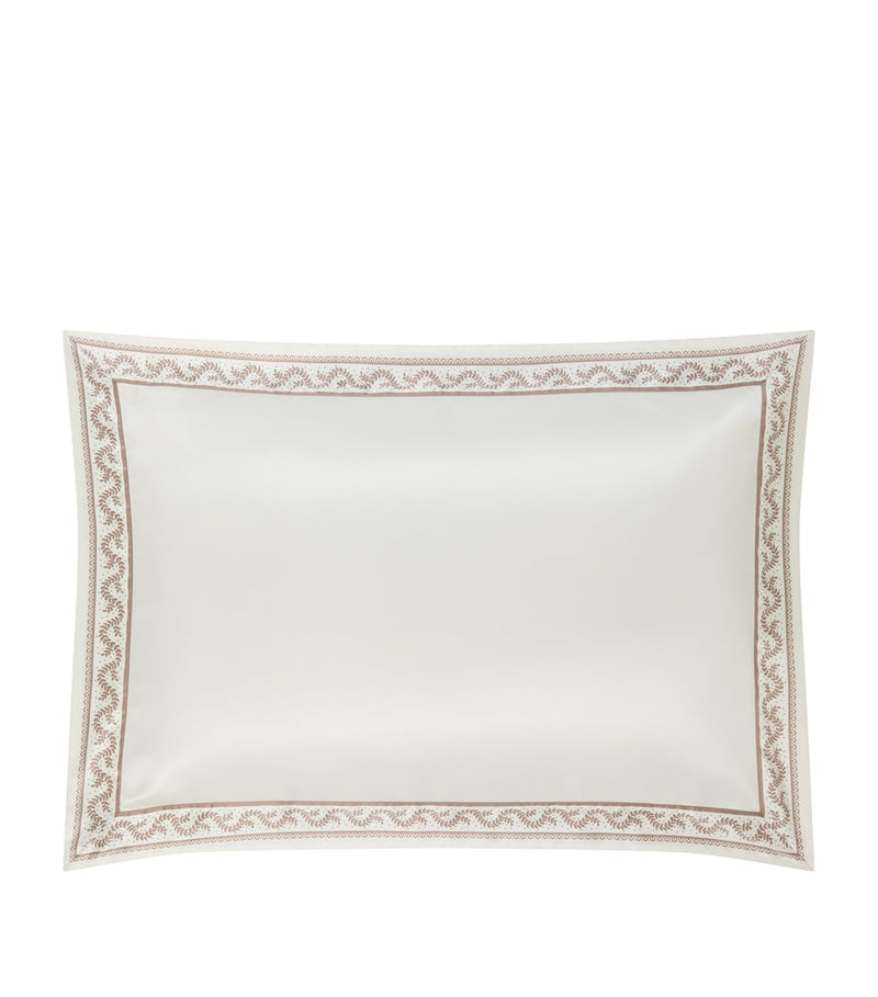 Gingerlily silk pillowcase with fern motif and Oxford border 50cm x 70cm, UK version