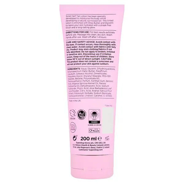 Solait self tanning lotion medium 200ml (British brand)