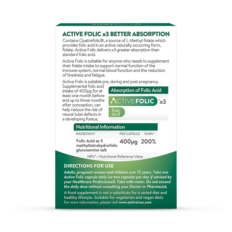 Active Folic supplement 400mcg 60 Capsules - British product