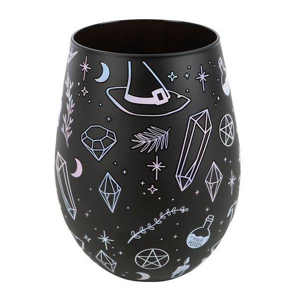 Something Different Stemless Wine Glass Witch Print 550ml (British brand)