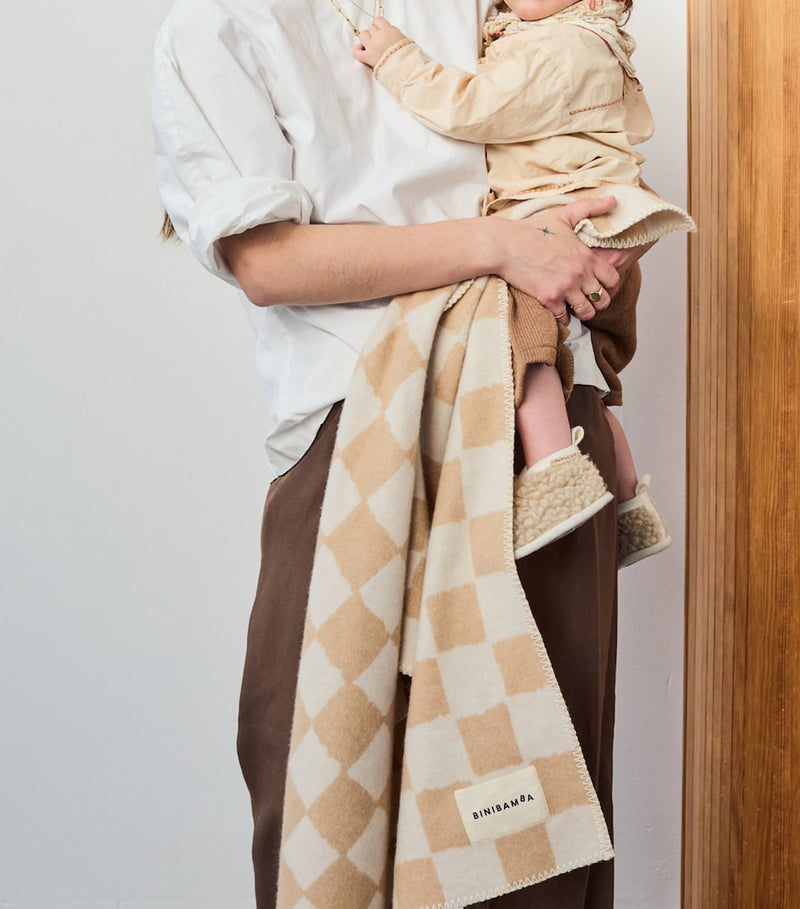 Binibamba merino wool chequerboard blanket - British product